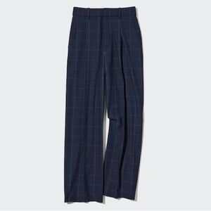 Navy Wide-Fit Pleated (Windowpane) Trousers